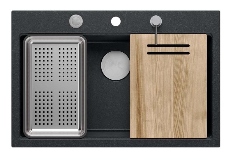 Quadri Hard Rock antraciet granieten opbouw grote spoelbak 76x50cm inclusief rvs plug en accessoires 1208967442 Quadri Hard Rock antracit gránit felépített nagy mosogató 76x50cm rozsdamente