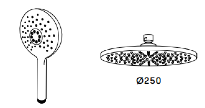 Waterevolution Flow zuhanykombináció esőzuhannyal, matt fekete, 250mm T141NR25PR