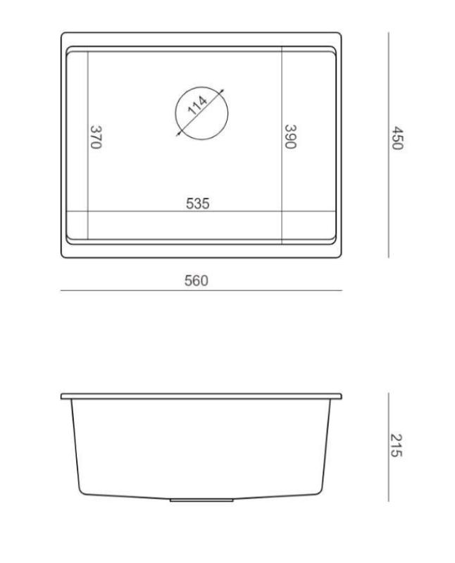 Quadri Newport II gránit beépíthető fekete mosogatótálca 560x450mm réz dugóval és lefolyófedéllel 1208967450