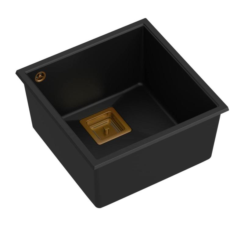 Quadri Quadrangle fekete gránit beépíthető mosogató 42x42cm réz dugóval 1208967482