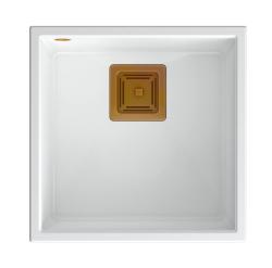 Quadri Quadrangle witte granieten onderbouw spoelbak 42x42cm met koperen plug 1208967490