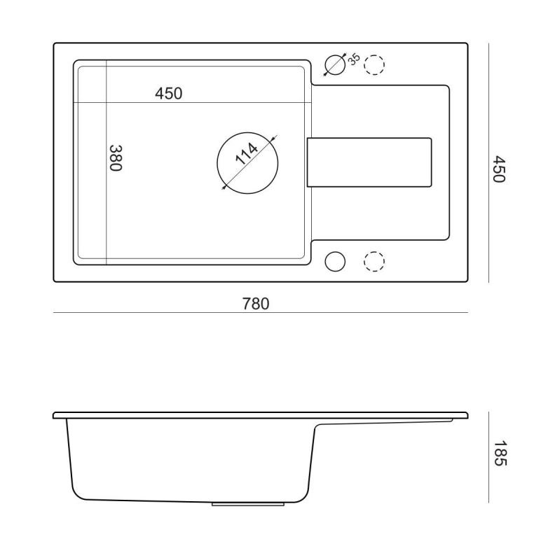 Quadri Sutton XL beige zand granieten inbouw spoelbak 78x45cm met afdruipvlak omkeerbaar met beige plug 1208967577
