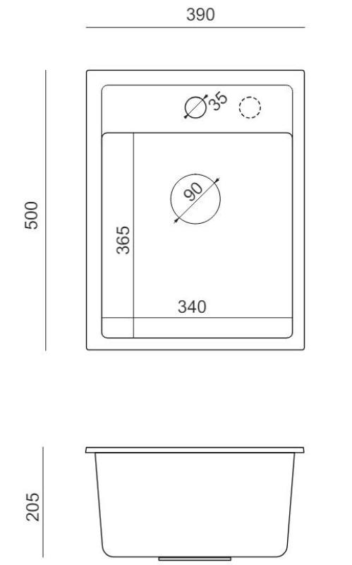Quadri Londen gránit antracit mosogató 39x50cm csaptelep nyílással, felépítés 1208967584