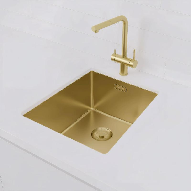Pure.Sink Prestige mosogató 34x40 cm PVD Arany, 10 mm-es rádiusszal, alsó beépítéshez, süllyesztett és felületi beépítéshez PPG3440-60