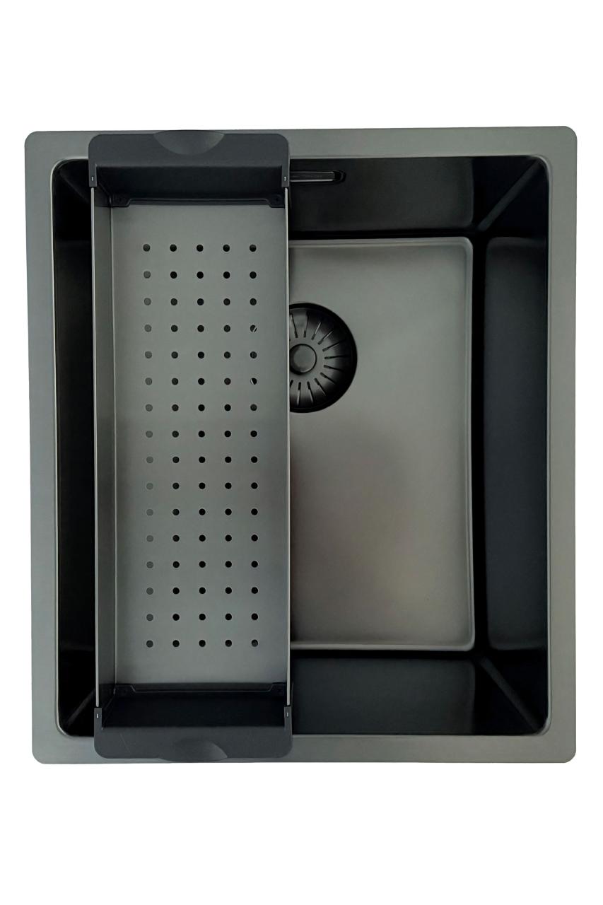 Pure.Sink Prestige mosogató PVD gun metal 34x40 cm 10 mm sugár aláépíthető, síkba építhető és ráépíthető PPG3440-61