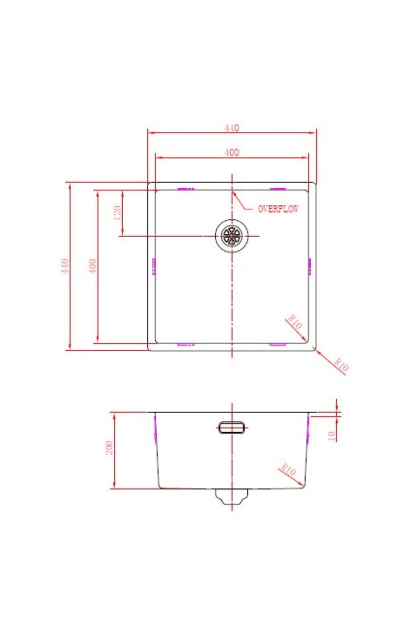 Pure.Sink Prestige mosogató RVS 40x40 cm, 10 mm-es rádiusszal, alsó beépítéshez, süllyesztett és felületi beépítéshez PPG4040-02