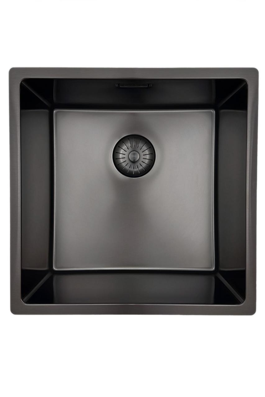 Pure.Sink Prestige mosogató 40x40 cm PVD Gun Metal 10 mm rádiusz aláépíthető, síkba építhető és ráépíthető PPG4040-61.