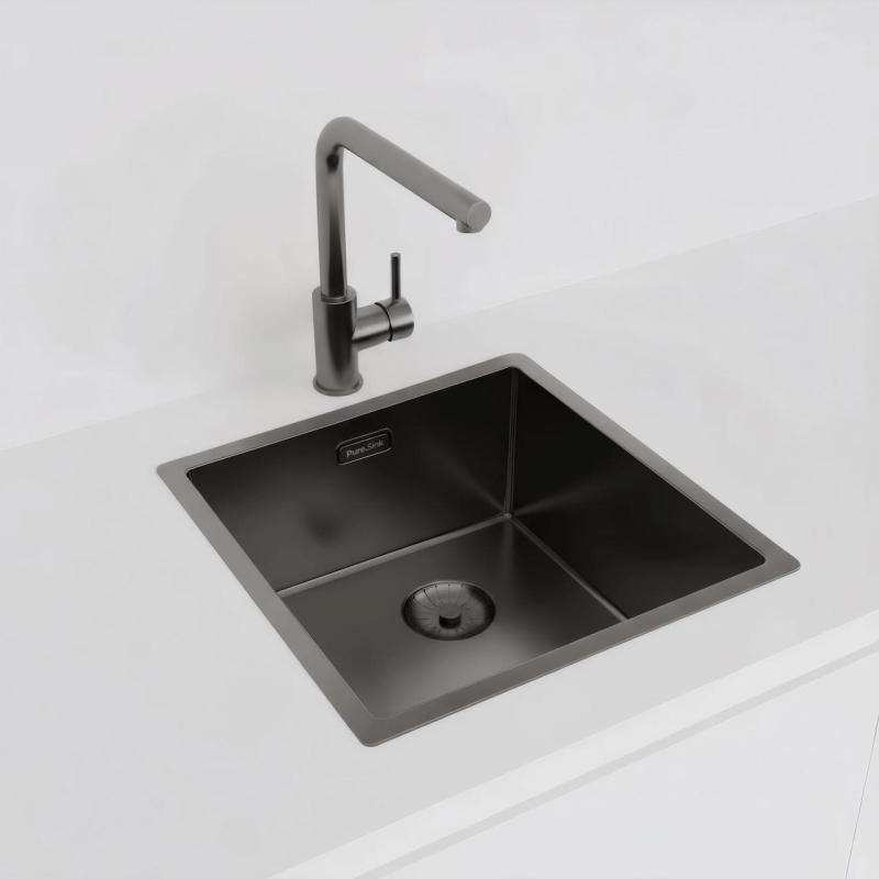 Pure.Sink Prestige mosogató 40x40 cm PVD Gun Metal 10 mm rádiusz aláépíthető, síkba építhető és ráépíthető PPG4040-61.