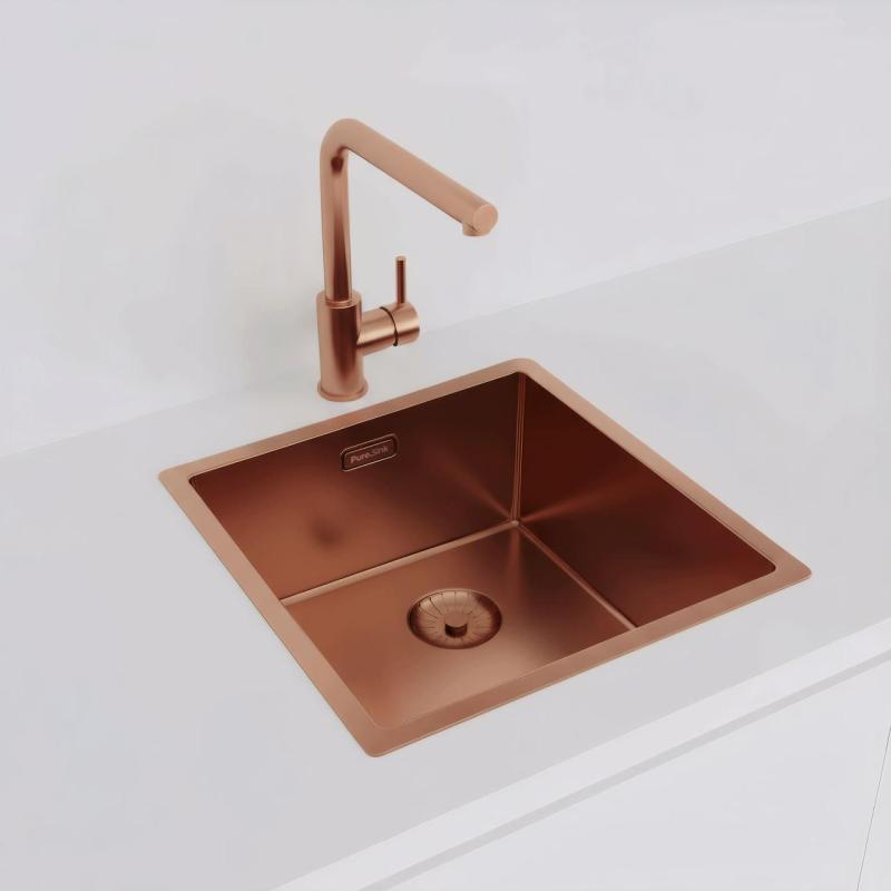 Pure.Sink Prestige mosogató 40x40 cm PVD Réz 10 mm rádiusz aláépíthető, síkba építhető és ráépíthető PPG4040-62