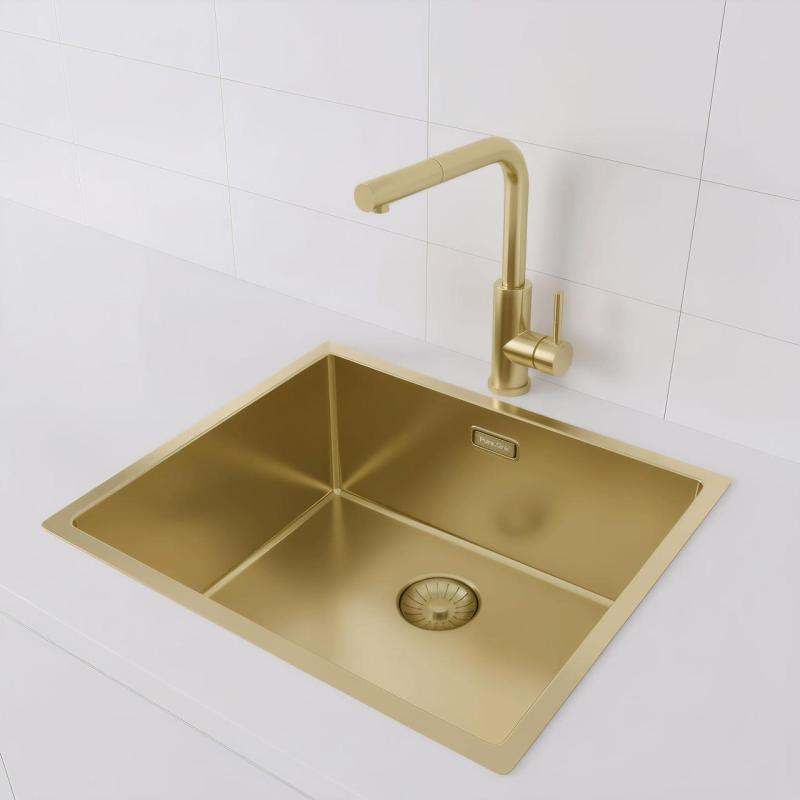 Pure.Sink Prestige mosogató 50x40 cm PVD Arany, 10 mm-es rádiusszal, alsó beépítéshez, süllyesztett és felületi beépítéshez PPG5040-60