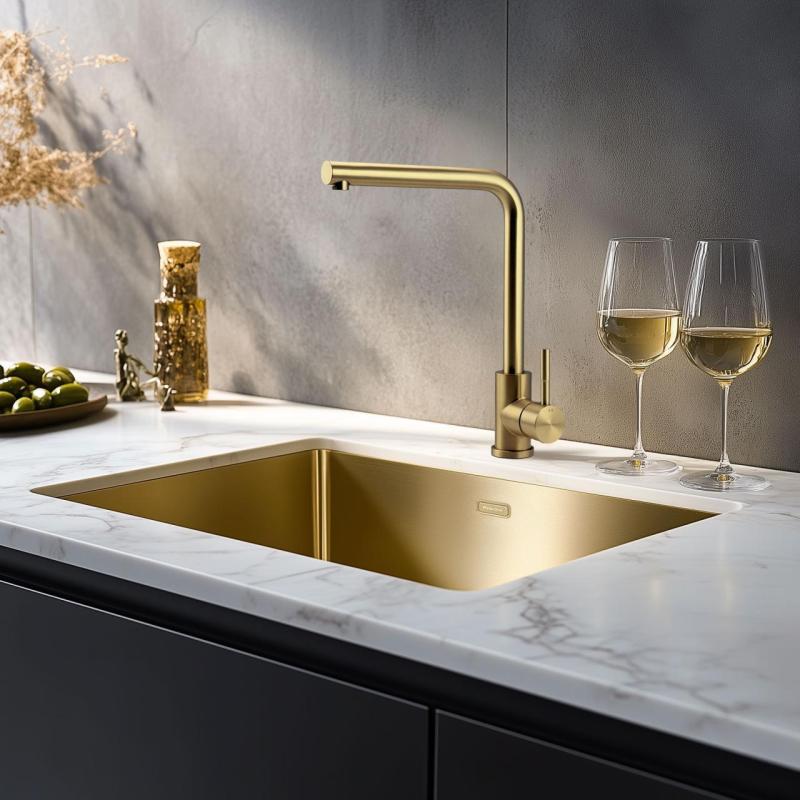 Pure.Sink Prestige mosogató 50x40 cm PVD Arany, 10 mm-es rádiusszal, alsó beépítéshez, süllyesztett és felületi beépítéshez PPG5040-60