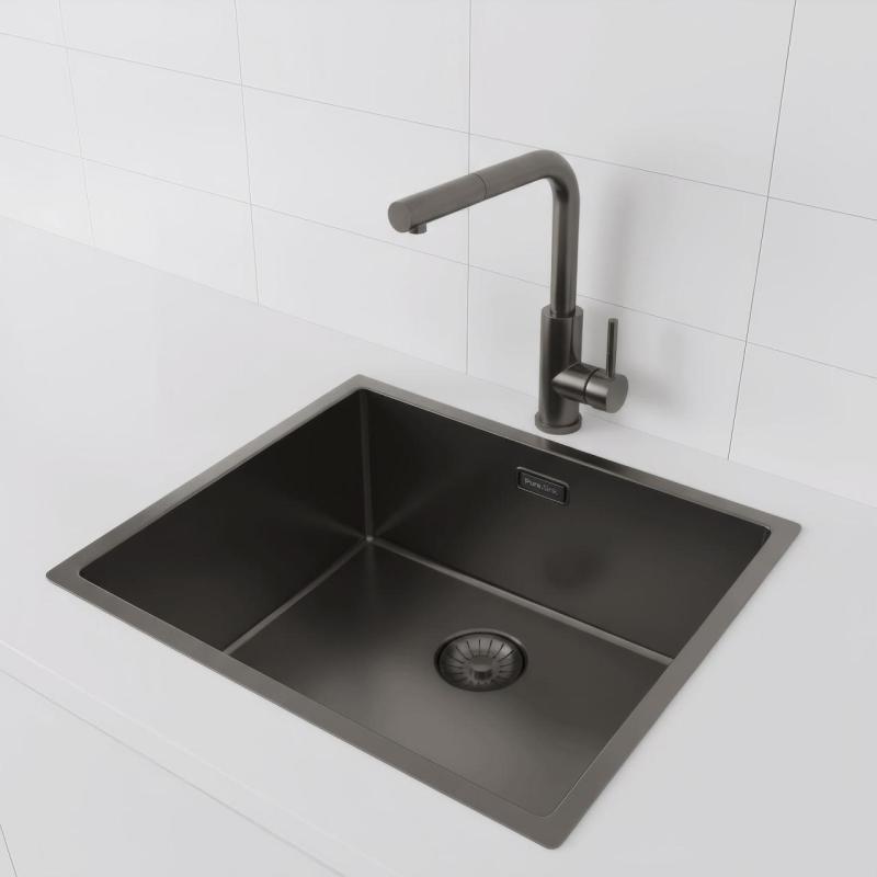 Pure.Sink Prestige mosogató 50x40 cm PVD Gun Metal 10 mm rádiusz aláépíthető, munkalapszintű és ráépíthető PPG5040-61.