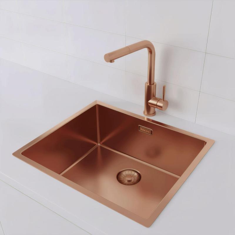 Pure.Sink Prestige mosogató 50x40 cm PVD Réz 10mm rádiusz aláépíthető, síkba építhető és ráépíthető PPG5040-62.
