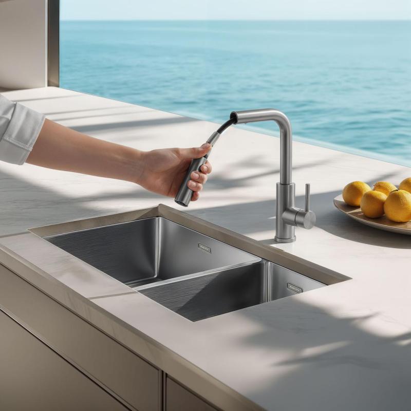 Pure.Sink Elite Steel Spark-S konyhai csaptelep rozsdamentes acél kihúzható kifolyóval PS8041-02
