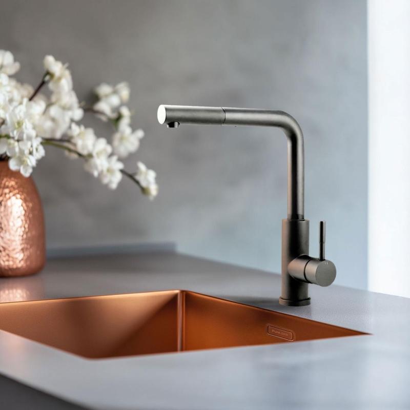 Pure.Sink Elite Steel Spark-S kuhinjska slavina PVD Gun Metal s izvlačnim izljevom PS8041-61