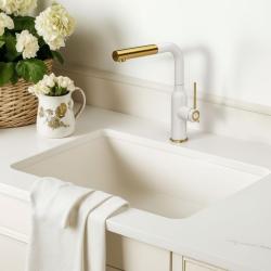 Quadri Stamford Konyhai Csaptelep Fehér színben, PVD Arany Bevonattal és Kihúzható Kifolyóval 1208967686
