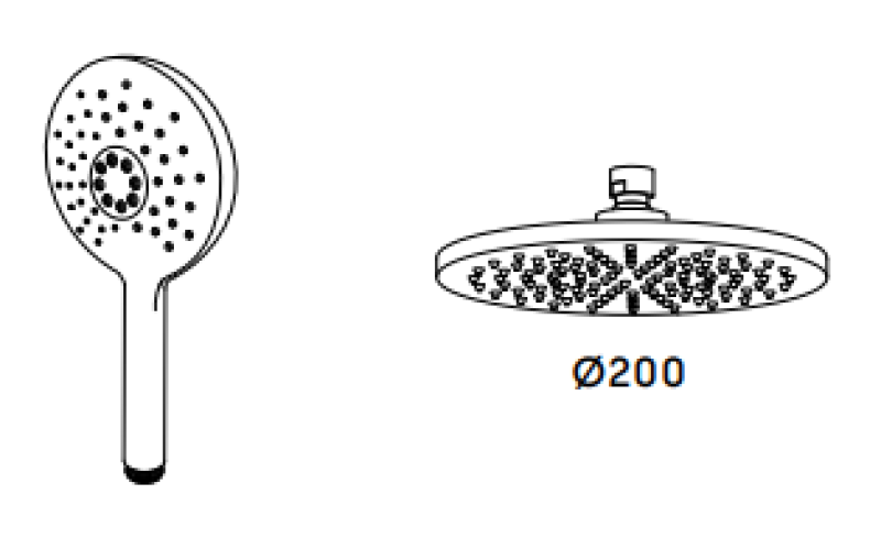 Waterevolution Flow thermostatikus zuhanykombináció esőzuhannyal, matt fekete, 200 mm kerek, T141TNRPR