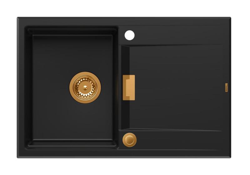 Quadri Minton Gránit Beépíthető Fekete Mosogató 76x50cm Csepegtetővel Megfordítható és Réz Dugóval 1208967740