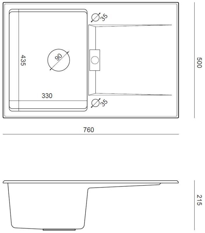 Quadri Minton Gránit Felépítmény Antracit Mosogató 76x50cm Csepegtetővel, Megfordítható és Réz Dugóval - 1208967746