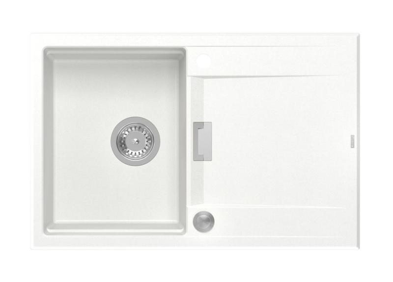 Quadri Minton Gránit Beépített Fehér Mosogató 76x50cm Csepegtetővel Megfordítható és Rozsdamentes Acél Dugóval - 1208967747