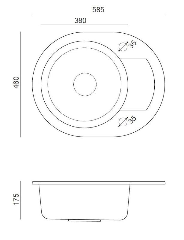 Quadri London Szürke Gránit Kör Alakú Mosogató Lecsepegtetővel és Rozsdamentes Acél Dugóval 585x460mm Megfordítható - 1208967772