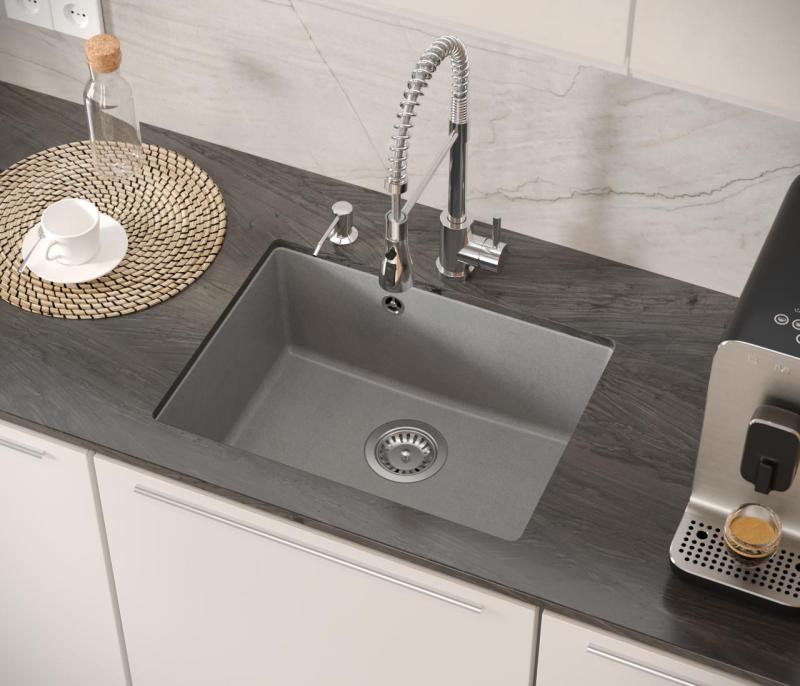 Quadri Elston Szürke Gránit Alsó Beépítésű Mosogató 495x360mm Rozsdamentes Acél Dugóval 1208967773