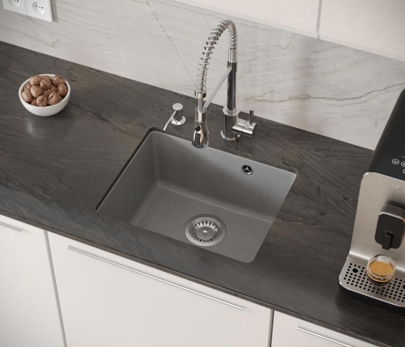 Quadri Elston Szürke Gránit Alsós Mosogató 420x335mm Rozsdamentes Acél Dugóval 1208967775