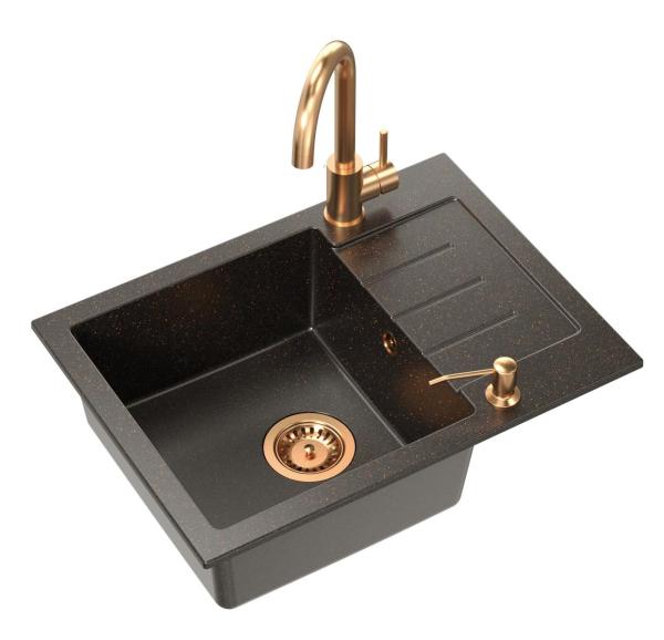 Quadri Kendal Set met Keukenkraan, Vloeistofdispenser en Granieten Antraciet Koperkleurige Spoelbak 60x44 cm met Afdruipgedeelte en Koperen plug en Overloop - 1208967841

Quadri Kendal konyha