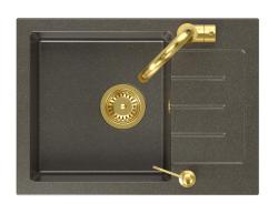 Quadri Kendal Set met Keukenkraan, Vloeistofdispenser en Granieten Antraciet Goudkleurige Spoelbak 60x44 cm met Afdruipgedeelte en Gouden plug en Overloop- 1208967843

Quadri Kendal Készlet K