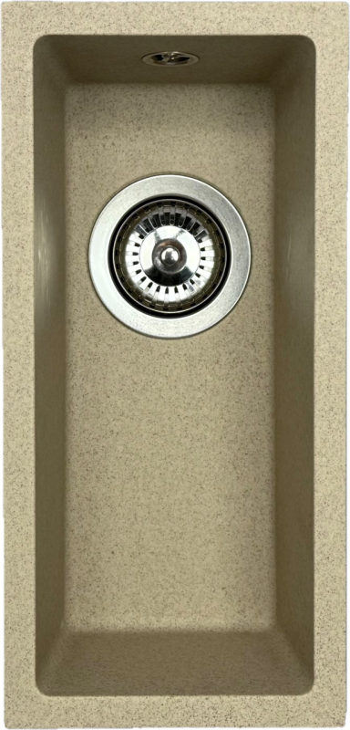 GraniteMy Universele granieten beige zand kleine spoelbak 17x40 cm opbouw, onderbouw en vlakbouw met roestvrijstalen plug 1208968002
