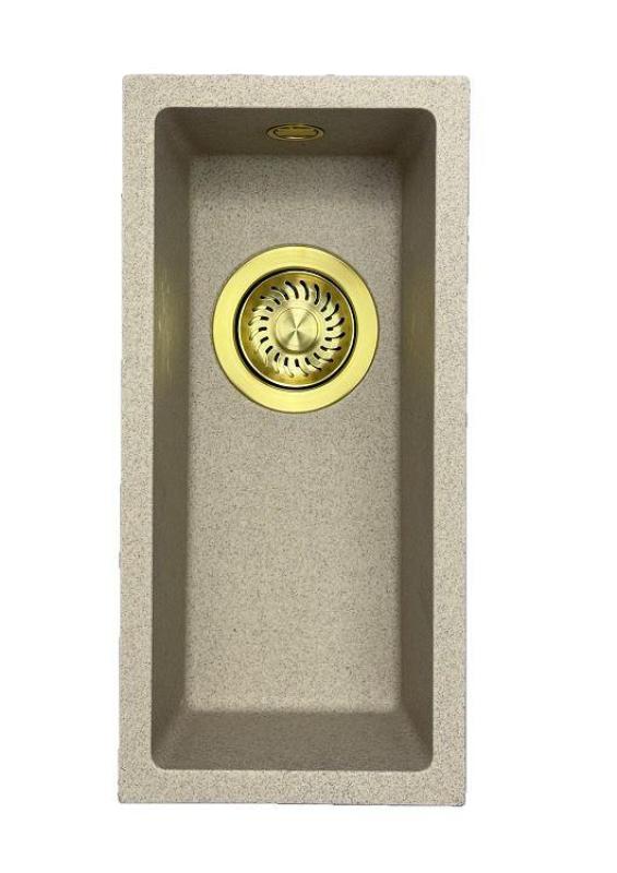 GraniteMy Univerzális gránit bézs homok kis mosogató 17x40 cm felépítés, aláépítés és süllyesztett építés arany dugóval 1208968003