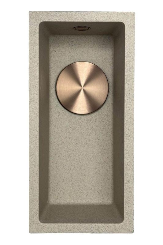 GraniteMy Universal gránit bézs homok színű kis mosogató 17x40 cm felületre szerelhető, alulról szerelhető és síkba szerelhető, réz dugóval 1208968004
