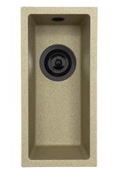 GraniteMy Universele granieten beige zand kleine spoelbak 17x40 cm opbouw, onderbouw en vlakbouw met zwarte plug 1208968005