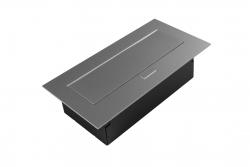 Bútor aljzat 2x aljzat földeléssel, USB A+C, tápkábel csatlakozóval, alu