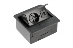 AVARO Süllyesztett Bútor Aljzat, 1x Francia Aljzat, USB A+C, 1.5m Kábel, Fekete