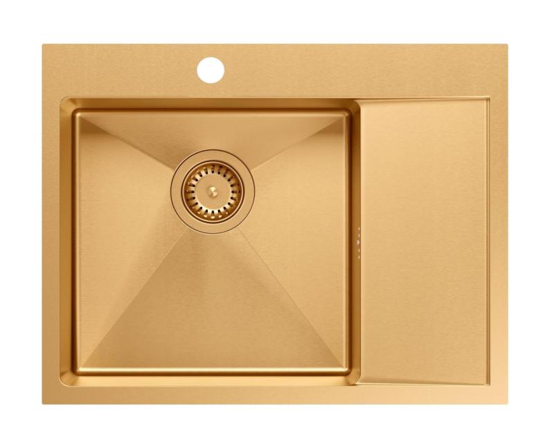 Aquadesign Clara Mosogató Medence Réz 62x48cm Felépítmény vagy Süllyesztett Beépítés Csepegtetőtálcával, Csaptelep Hellyel és Réz Dugóval - 1208969503