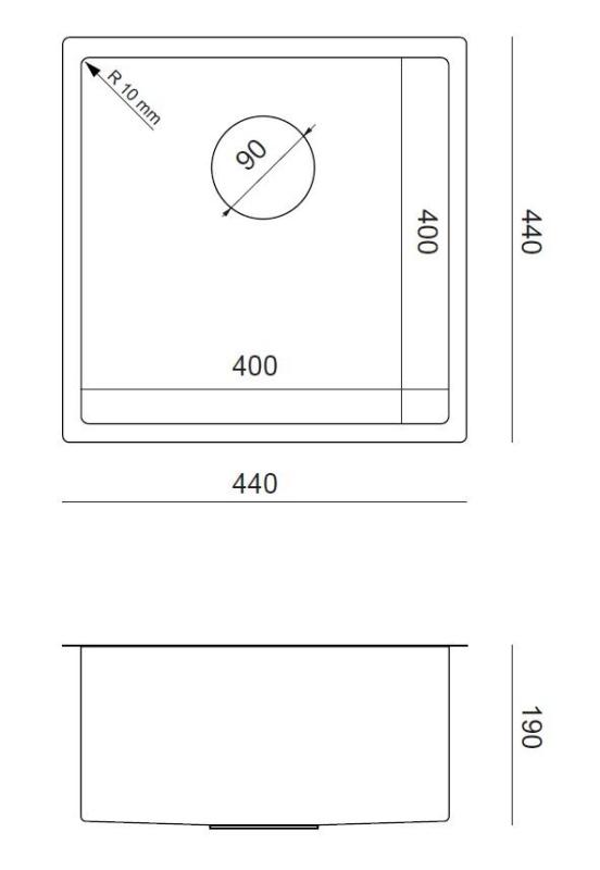 Aquadesign Zara Mosogató Arany 44x44cm Beépített, Süllyesztett és Felépített Arannyal Bevont Dugóval - 1208969514