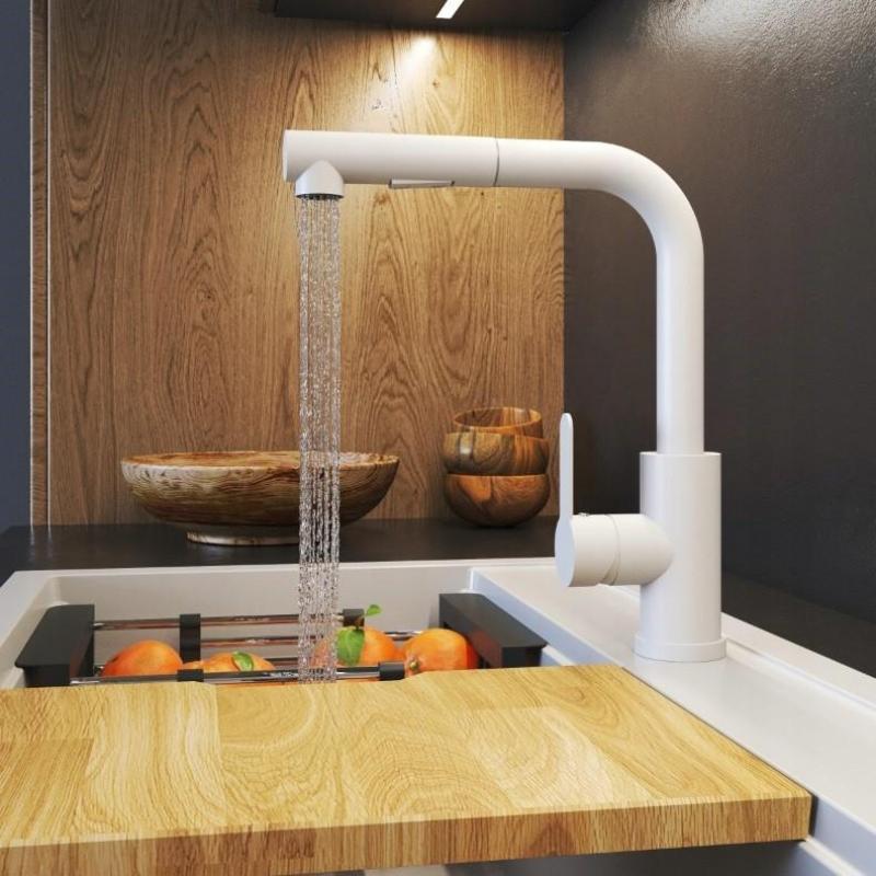 Gránitland Celeste Konyhai Csaptelep Fehér, Kihúzható Kifolyóval és Kétfunkciós Kézi Zuhannyal 1208969526