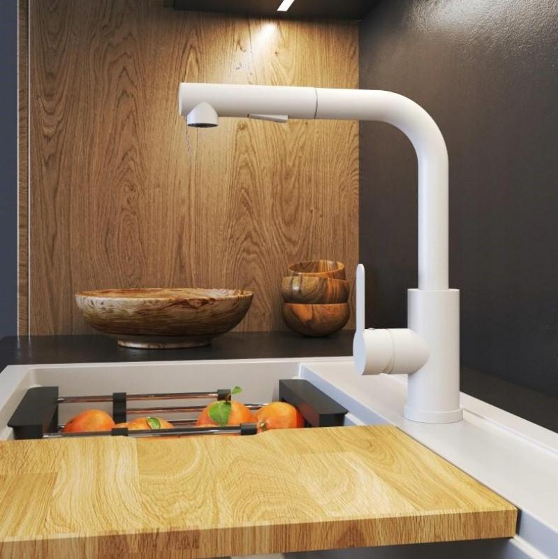 Gránitland Celeste Konyhai Csaptelep Fehér, Kihúzható Kifolyóval és Kétfunkciós Kézi Zuhannyal 1208969526