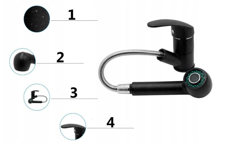 Gránitland Rhea Konyhai csaptelep Kőszén kinézetű kihúzható kifolyóval és dupla funkciós kézizuhannyal 1208969536