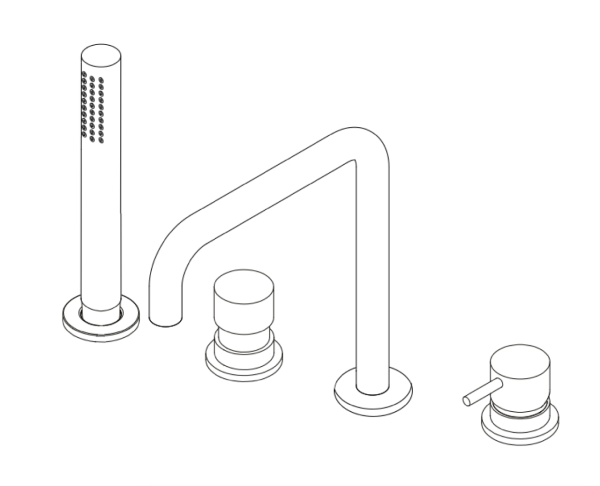 Waterevolution Flow 4-gats badkraan voor badrandmontage volledig PVD Gun Metal H T138HGME