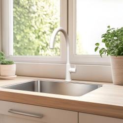 Waterevolution Flow konyhai csaptelep forgatható, kerek kifolyóval, fehér T158UBR