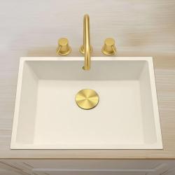 Waterevolution Flow 3-lyukú szögletes konyhai keverőcsap forgatható kifolyóval és szűrt víz csatlakozással, világos arany T152HWGE