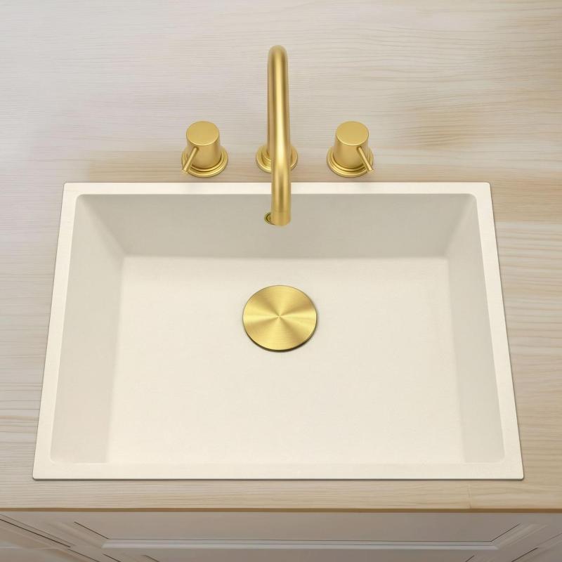 Waterevolution Flow 3-lyukú szögletes konyhai keverőcsap forgatható kifolyóval és szűrt víz csatlakozással, világos arany T152HWGE