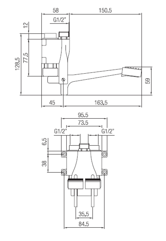 PB Pedal Line Dubbele Voetpedaal Mengkraan Chroom voor Wandmontage 1208969759
