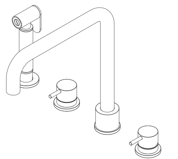 Waterevolution Flow 4-lyukú sarok konyhai keverőcsap kihúzható szórófejjel, gun metal T153HGME