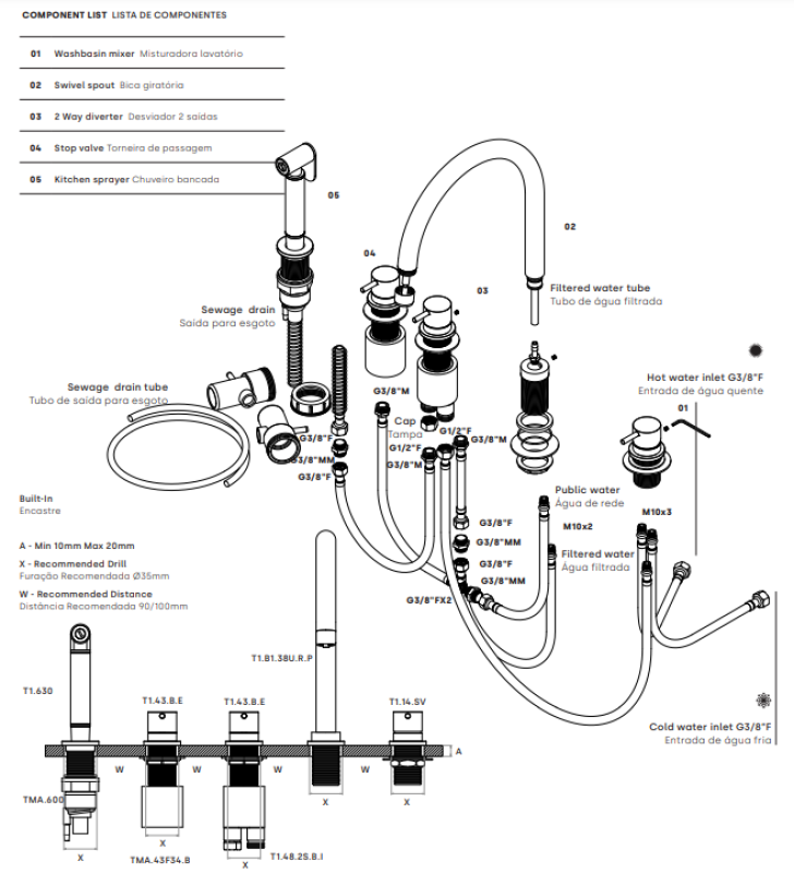 Waterevolution Flow 5-gats keukenmengkraan met uittrekbare sproeier en gefilterd water aansluiting messing T154ULE vertalen naar het Hongaars zou het volgende zijn:

Waterevolution Flow 5 lyu