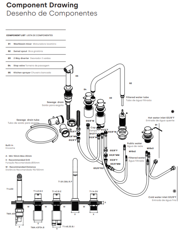 Waterevolution Flow 5-lyukas sarok konyhai csaptelep kihúzható permetezővel és szűrt víz csatlakozással, fekete T154HPR