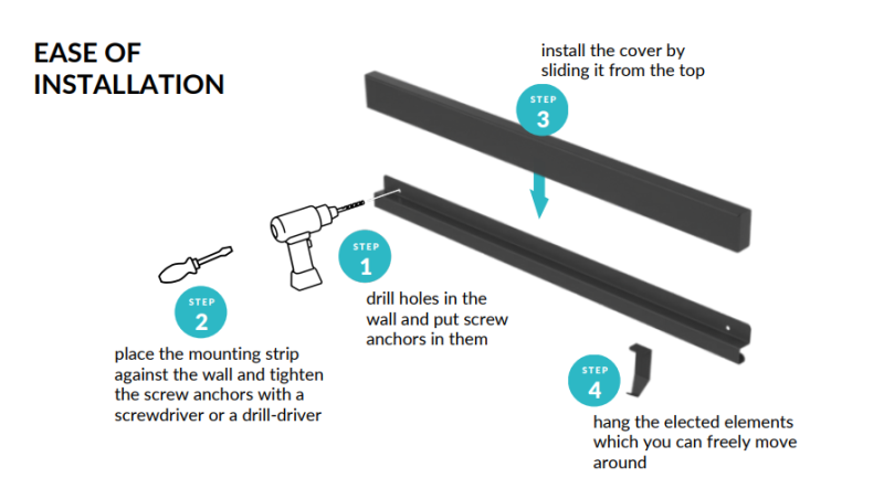 Epka Luxion Kitchen Rails 100 cm Metal with Concealed Mounting Black 1208969961