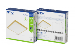 ALTAR LED mennyezeti lámpa, 295x295mm, 4000K, 24W, 1680lm, AC180-250V, 50/60 Hz, PF>0.5, IP44, aranyszínű, 3 év garancia.